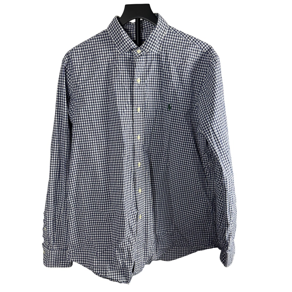 Polo Ralph Lauren Mens‎ XL Gingham Button Down Shirt Navy Blue White Check Pony